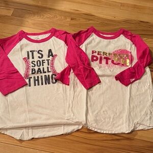 adidas Girls White and Pink Softball Raglan Tee - Set of 2